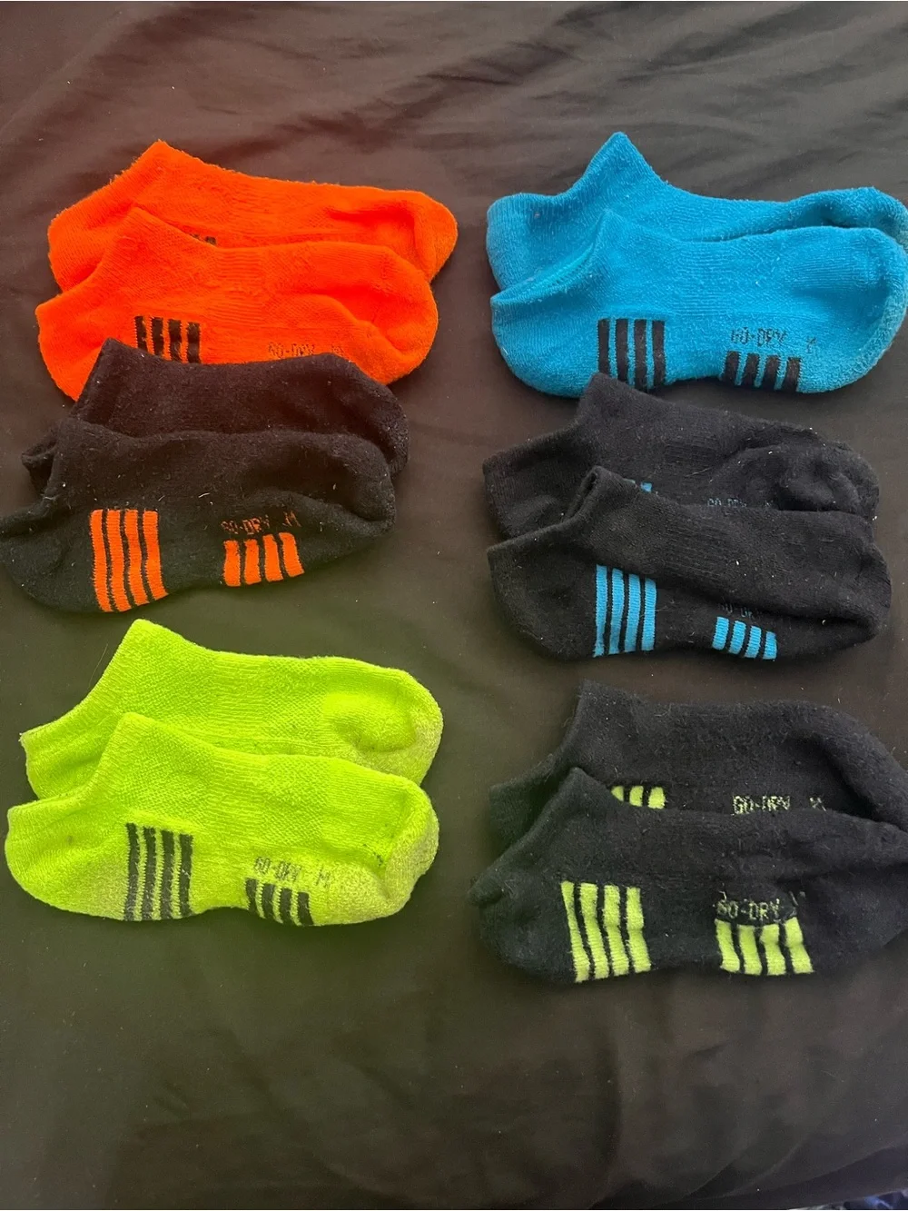 6 Pairs Boys Athletic Ankle No-Show Socks Bundle Bright GoDry big kid Size 3-9 M